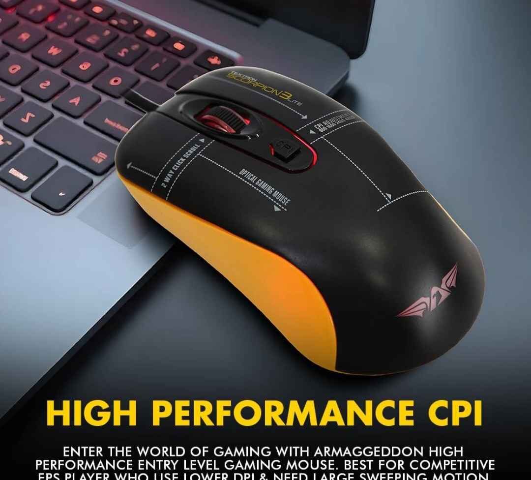 Armaggeddon Textron Scorpion 3 Lite Gaming Mouse | Ambidextrous Design | 200–12800 CPI | 3 Buttons + 2-Way Scroll | Pragrammable RGB Lights - Image 2