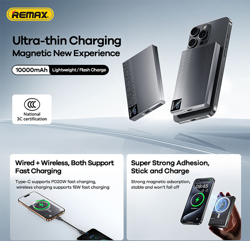 REMAX MP-6 10000mAh Magnetic Wireless Power Bank | 15W Fast Wireless Charging | Ultra-Thin Design | Digital Display | USB-C Output Interface | Portable & Fast Charging - Image 2