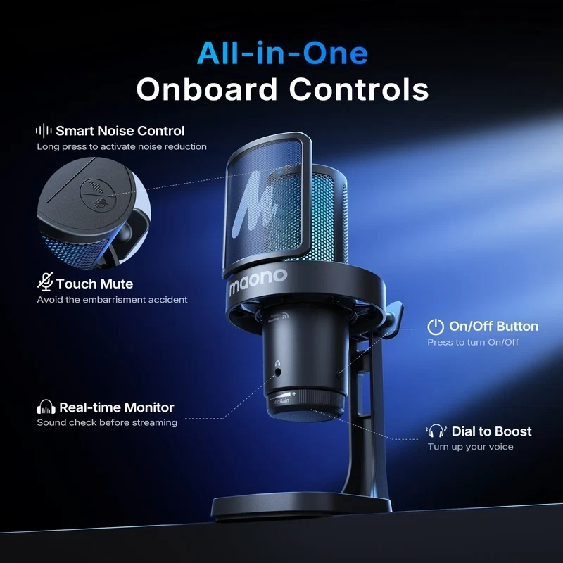 MAONO DGM20W Wireless Condenser Microphone | 2.4GHz Wireless | RGB Lighting | Noise Cancellation | Low-Latency Audio | USB-C Connectivity | Gaming & Streaming Microphone - Image 3