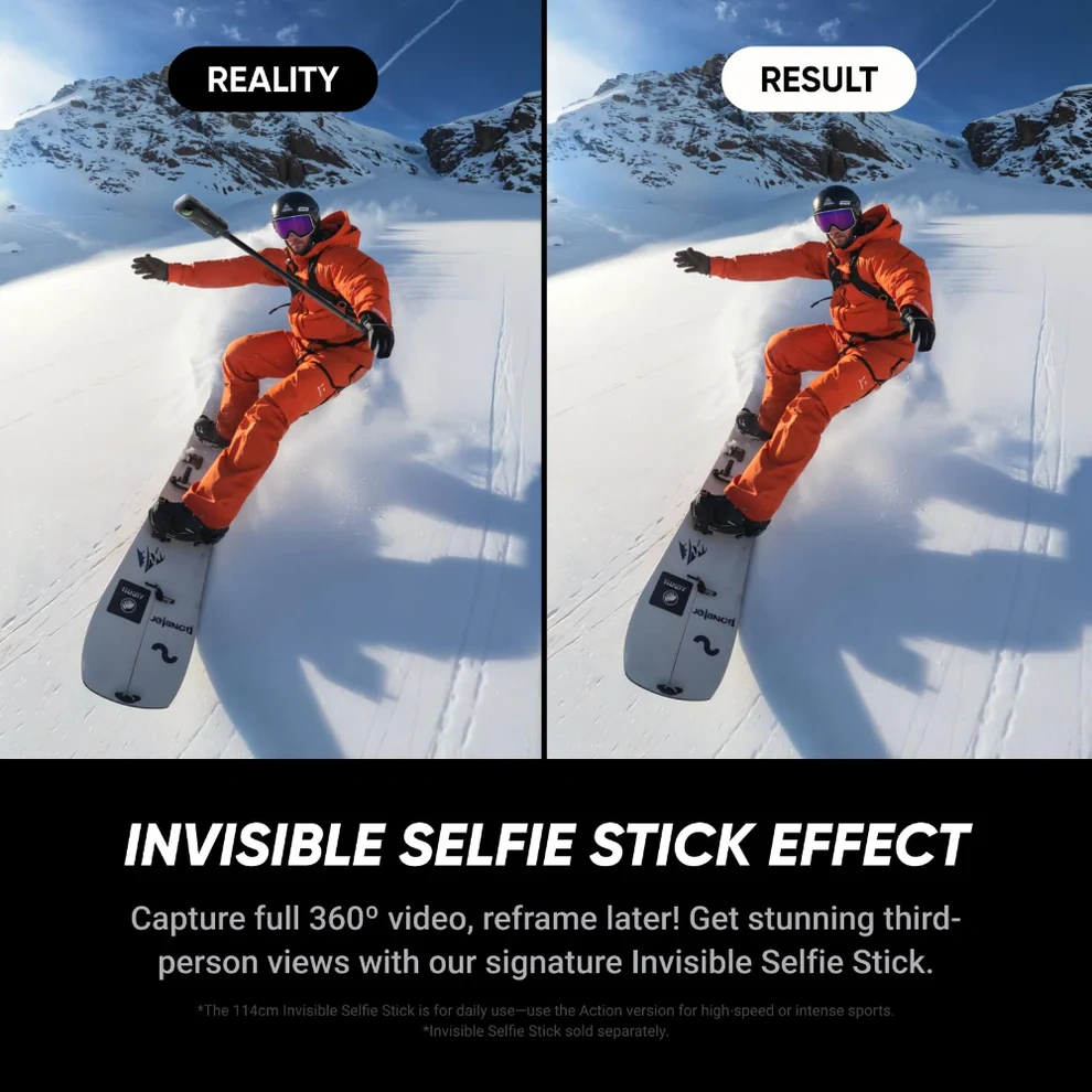 Insta360 X5 Starter Bundle | 8K 360° Action Camera | Dual 1/1.28-inch Sensors | Triple AI Chip | 72MP Photos | FlowState Stabilization | 185-Minute Runtime | Extra Battery | 114cm Invisible Selfie Stick - Image 3