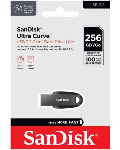 SanDisk Ultra Curve USB 3.2 Gen 1 Flash Drive | 32GB/64GB/128GB/256GB | Up to 100MB/s Read | Capless Retractable Design | Keyring Loop | RescuePRO Deluxe Recovery Software - Image 2