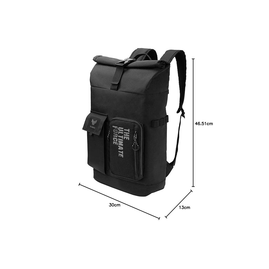 ASUS TUF Gaming VP4700 17" Laptop Backpack | Water-Repellent Ripstop Polyester | Lightweight 0.62kg | Military-Inspired Design | Dual Front Pockets | Roll-Top Closure | For 17" Laptops | Black - Image 3