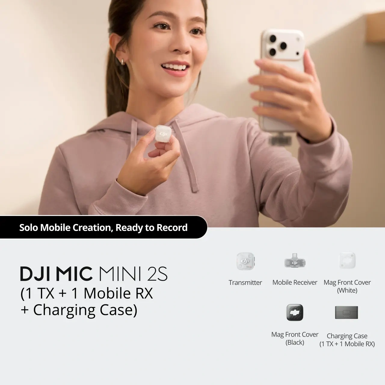 DJI Mic Mini 2S | 1 TX + 1 Mobile RX + Charging Case | 32-bit Float Recording | AI Noise Cancellation | 28-Hour Internal Storage | Wireless Microphone System | Compact Design - Image 3