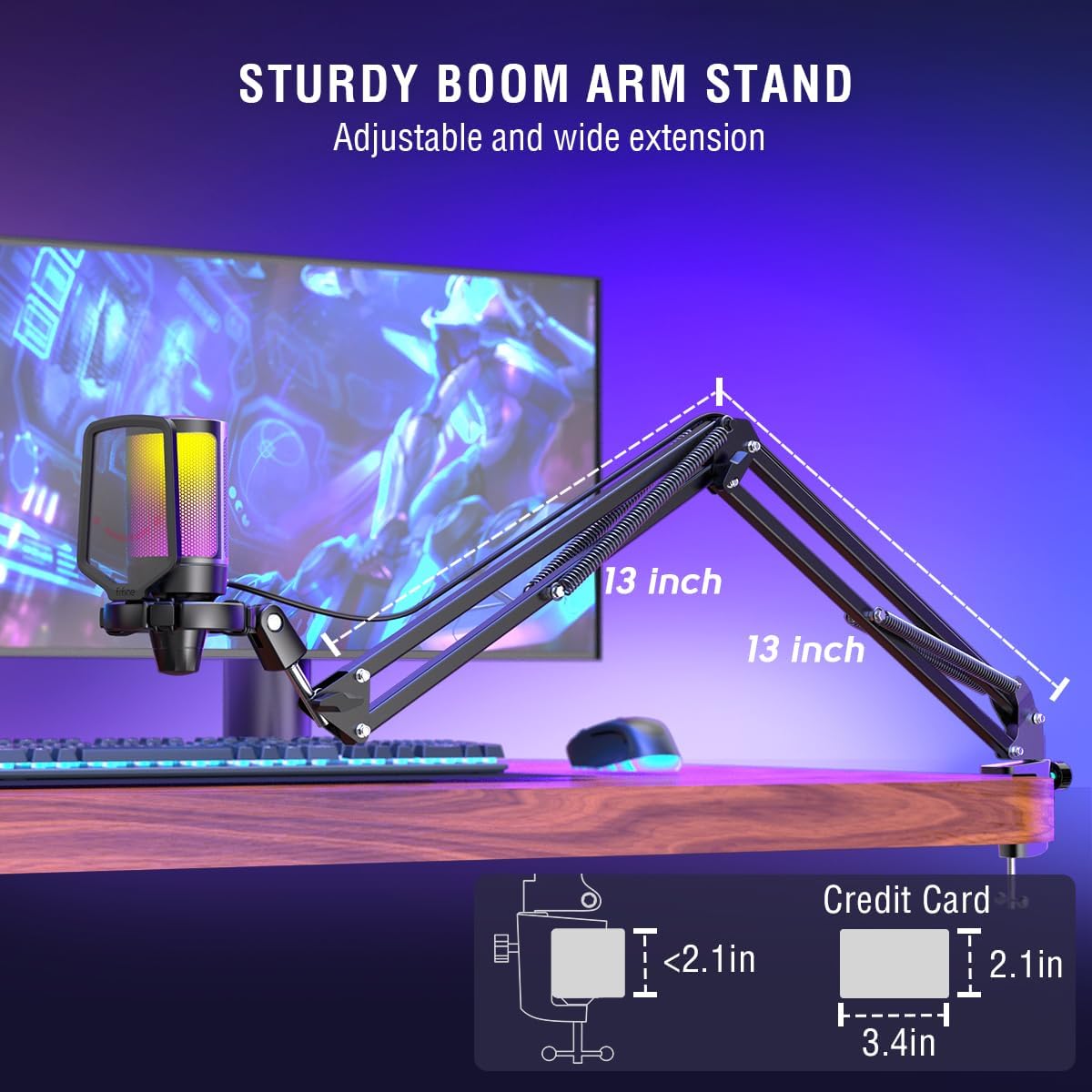 FIFINE AmpliGame A6T | USB Condenser Gaming Microphone | Cardioid Polar Pattern | RGB Lighting | Plug & Play | Boom Arm Stand | Pop Filter | Shock Mount | Mute Button | Gain Knob - Image 6
