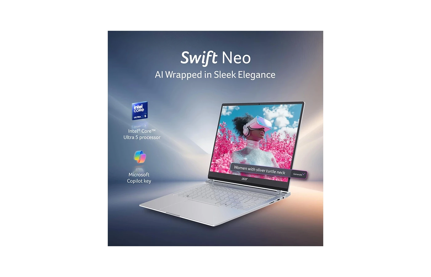 Acer Swift Neo 14 OLED | Intel Core Ultra 5 115U Processor | 16GB RAM | 512GB SSD | 14-inch WUXGA OLED Display | Intel Graphics | Backlit Keyboard | Windows 11 | 1 Year Warranty | Silver - Image 5