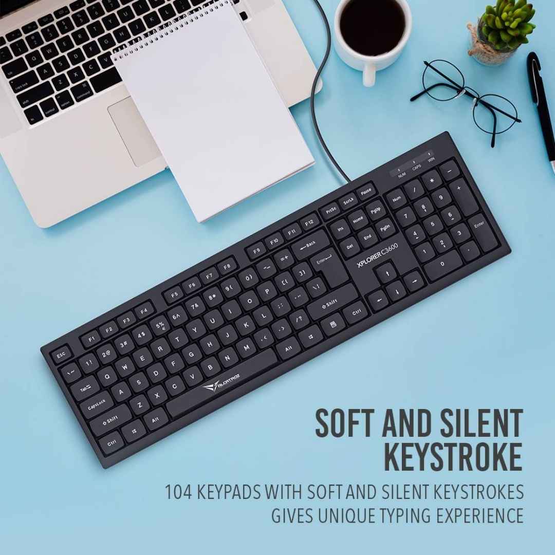 Alcatroz Xplorer C3600 Wired Keyboard & Mouse Combo | USB Wired Connectivity | 2400 CPI Optical Sensor Mouse | Full-Size Keyboard with 104 Keys | UV-Coated Keycaps | Up to 5 Million Keystrokes Durability - Image 3