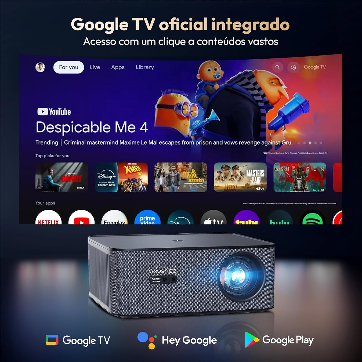 BYINTEK VEVSHAO A24 Smart Portable LED Projector | Native Full HD 1080p | 1700 ANSI Lumens | 1GB RAM + 8GB Storage | Auto Focus & 6D Keystone Correction | 30,000-Hour RGB LED Lamp - Image 4