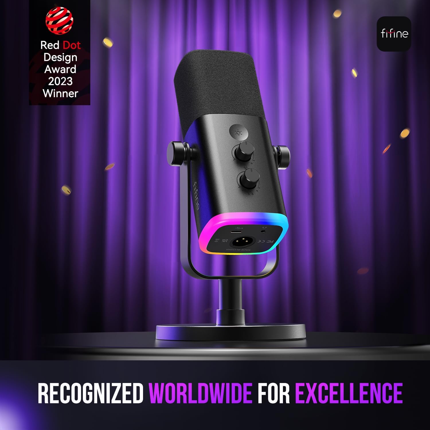 FIFINE AmpliGame AM8 | Dynamic USB/XLR Hybrid Microphone | Cardioid Polar Pattern | RGB Lighting | Headphone Jack | Tap-to-Mute | Gain Knob | Zero-Latency Monitoring | For Gaming, Streaming, Podcasting - Image 2