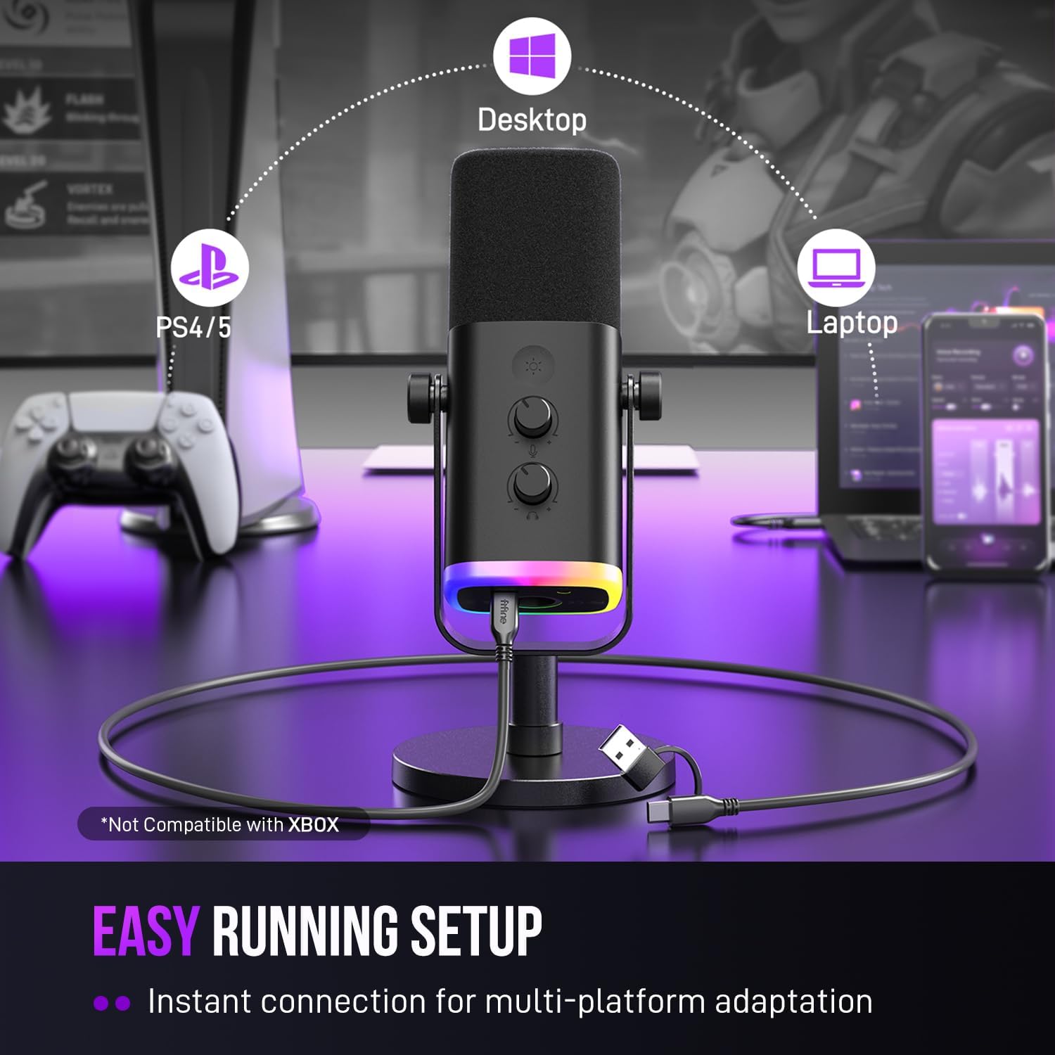 FIFINE AmpliGame AM8 | Dynamic USB/XLR Hybrid Microphone | Cardioid Polar Pattern | RGB Lighting | Headphone Jack | Tap-to-Mute | Gain Knob | Zero-Latency Monitoring | For Gaming, Streaming, Podcasting - Image 6