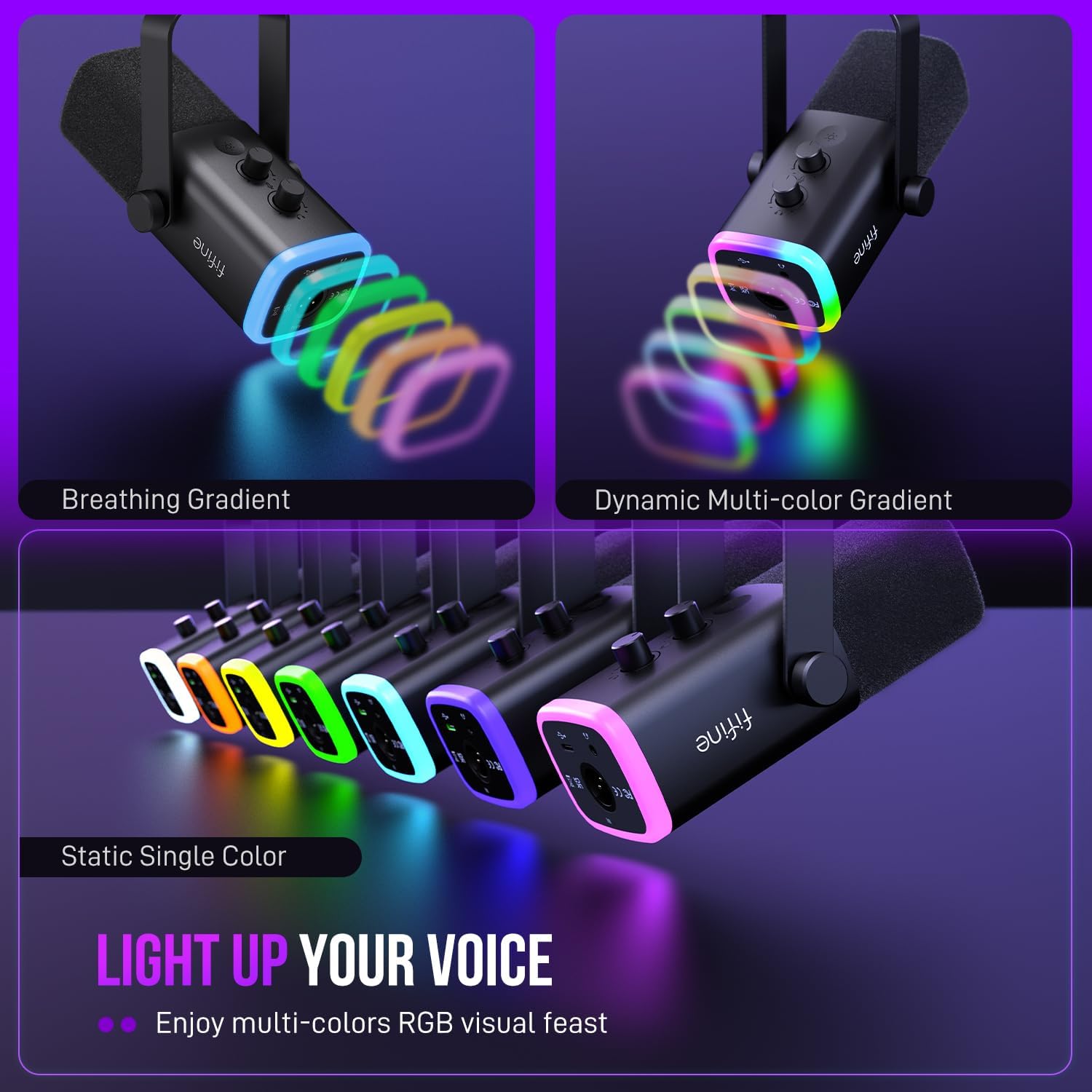 FIFINE AmpliGame AM8 | Dynamic USB/XLR Hybrid Microphone | Cardioid Polar Pattern | RGB Lighting | Headphone Jack | Tap-to-Mute | Gain Knob | Zero-Latency Monitoring | For Gaming, Streaming, Podcasting - Image 4