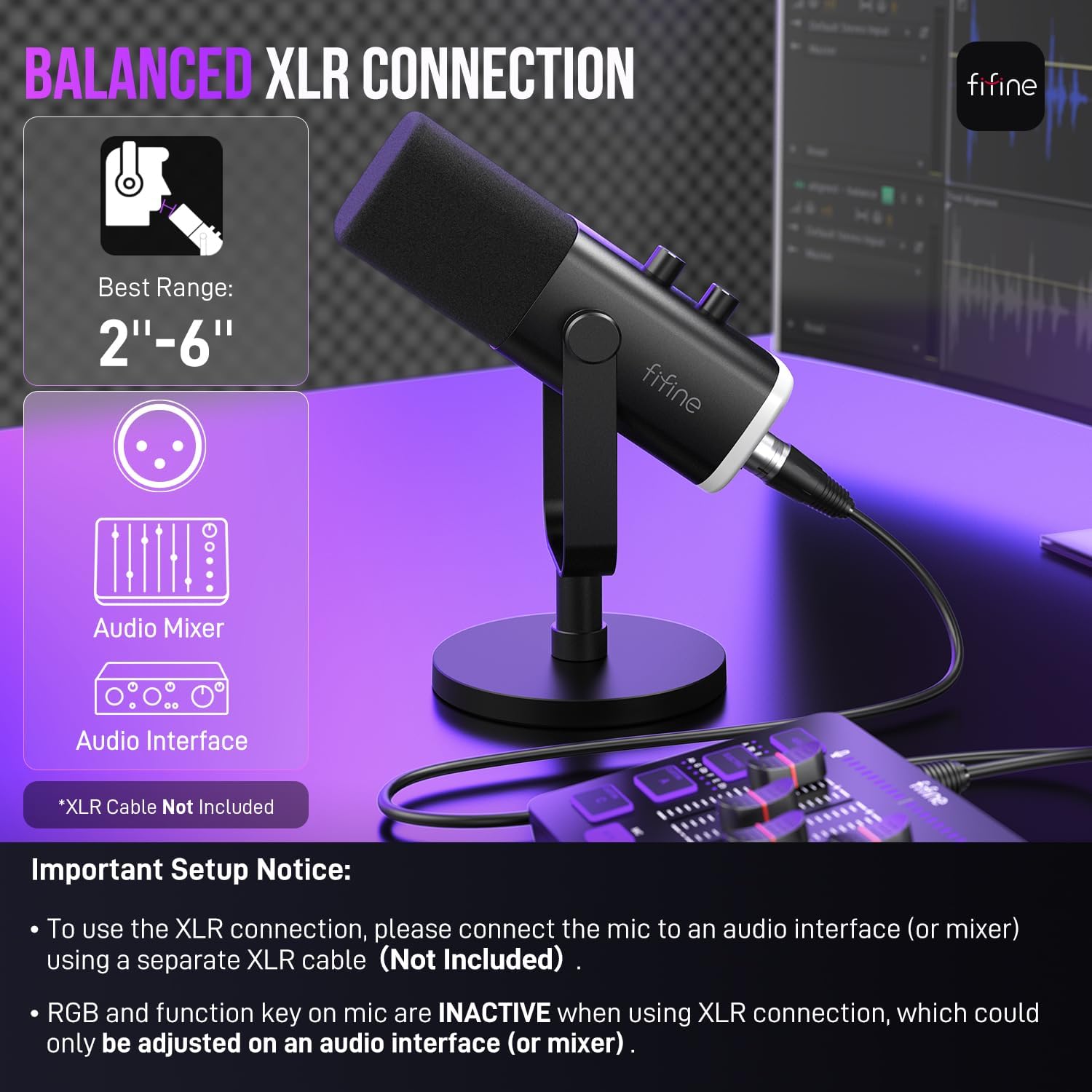 FIFINE AmpliGame AM8 | Dynamic USB/XLR Hybrid Microphone | Cardioid Polar Pattern | RGB Lighting | Headphone Jack | Tap-to-Mute | Gain Knob | Zero-Latency Monitoring | For Gaming, Streaming, Podcasting - Image 5
