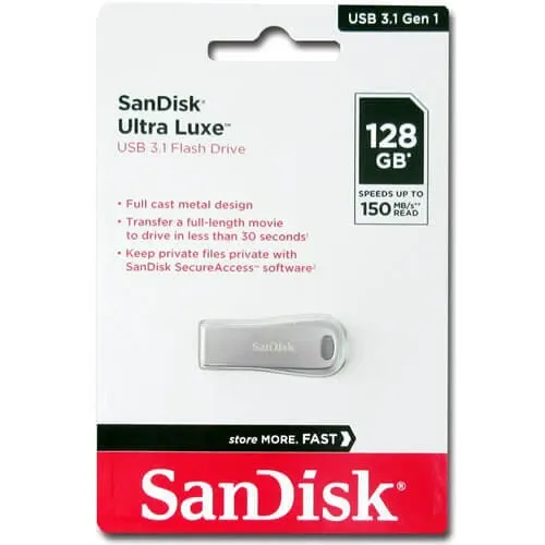 SanDisk Ultra Luxe USB 3.2 Gen 1 Flash Drive | 64GB/128GB/256GB | Up to 400MB/s Read | Full Cast Metal Design | Capless Retractable | Password Protection | RescuePRO Deluxe - Image 2