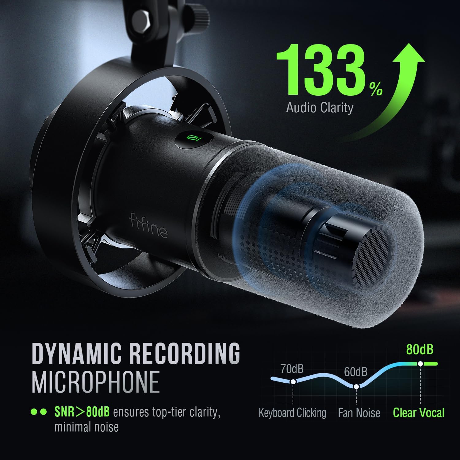 FIFINE Amplitank K688 | Dynamic XLR/USB Hybrid Microphone | Cardioid Polar Pattern | Tap-to-Mute | Gain Control | Zero-Latency Monitoring | Metal Shock Mount | Windscreen | For Podcasting, Streaming, Gaming, Vocal Recording - Image 3