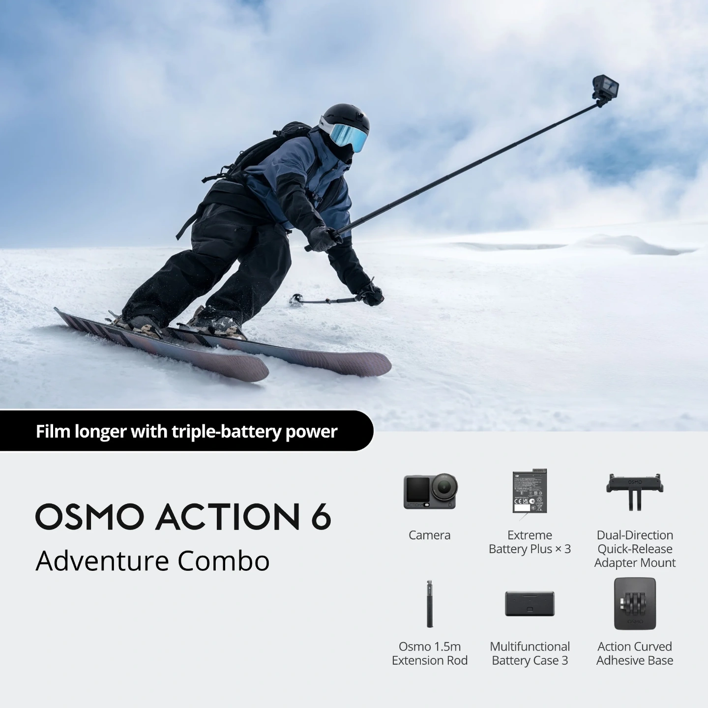 DJI Osmo Action 6 Adventure Combo | 1/1.1″ Square CMOS Sensor | 4K120fps | 50GB Built-in Storage | 3x Extreme Batteries + Multi-Functional Charging Case | 1.5m Extension Rod | 20m Waterproof - Image 6