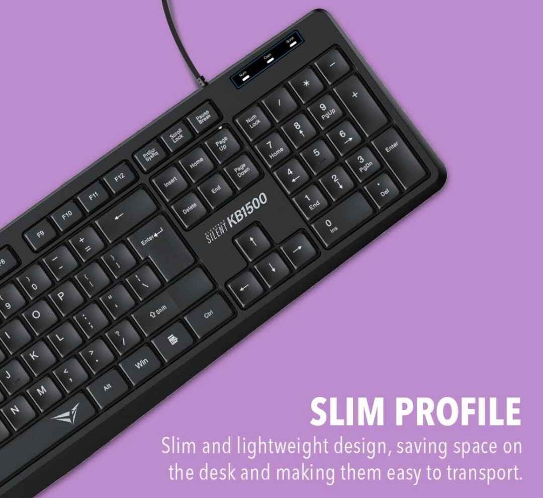 Alcatroz Silent KB1500 USB Wired Keyboard | Full-Size 104 Keys with Numeric Keypad | Soft Silent Key Switches | UV-Coated Durable Keycaps (Up to 5 Million Keystrokes) | 1.2m USB Cable - Image 3