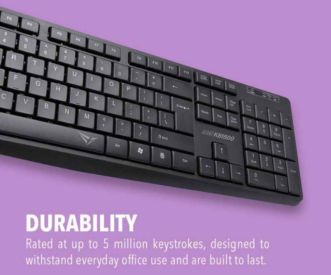Alcatroz Silent KB1500 USB Wired Keyboard | Full-Size 104 Keys with Numeric Keypad | Soft Silent Key Switches | UV-Coated Durable Keycaps (Up to 5 Million Keystrokes) | 1.2m USB Cable - Image 2