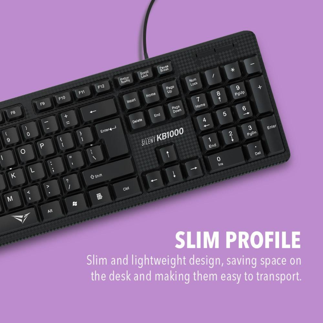 Alcatroz Silent KB1000 USB Wired Keyboard | Full-Size 104 Keys with Numeric Keypad | Soft Silent Key Switches | UV-Coated Durable Keycaps | Wired USB Connection - Image 2