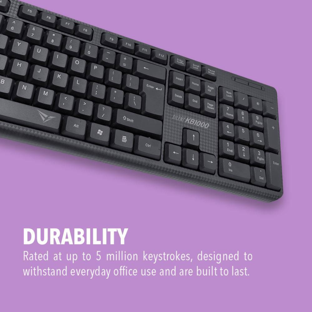 Alcatroz Silent KB1000 USB Wired Keyboard | Full-Size 104 Keys with Numeric Keypad | Soft Silent Key Switches | UV-Coated Durable Keycaps | Wired USB Connection - Image 3