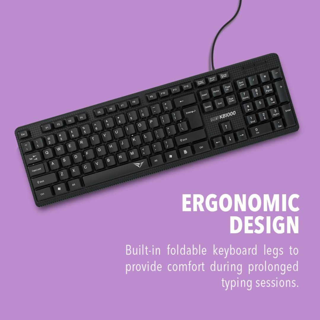 Alcatroz Silent KB1000 USB Wired Keyboard | Full-Size 104 Keys with Numeric Keypad | Soft Silent Key Switches | UV-Coated Durable Keycaps | Wired USB Connection - Image 4