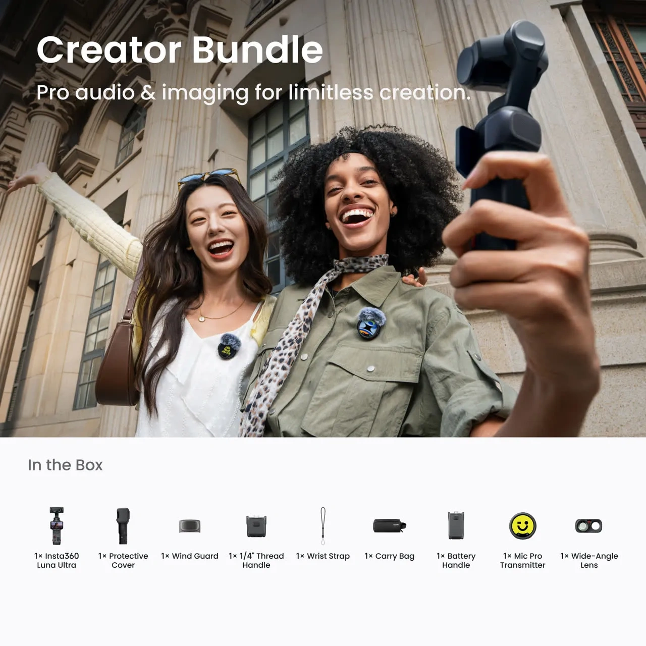 Insta360 Luna Ultra Creator Bundle | 8K Leica Dual-Lens Gimbal Camera | 1-inch 8K Sensor | 4K 120fps Video | Triple AI Chip | 3-Axis Gimbal Stabilization | Mic Pro Transmitter | Battery Handle - Image 6