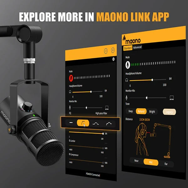 MAONO PD400X USB/XLR Dynamic Microphone | 360° Adjustable | Cardioid Polar Pattern | USB-C & XLR Connectivity | Dynamic Capsule | Zero-Latency Monitoring | Touch Mute & 3-in-1 Digital Control Knob - Image 2