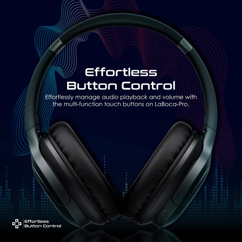 Promate LaBoca-Pro | Hi-Fidelity Over-Ear Headphones | Bluetooth 5.3 & Wired Mode | 300mAh Battery | 24-Hour Playtime | Built-in Microphone | Foldable Design - Image 2