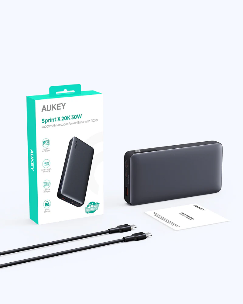 AUKEY PB-Y42 Sprint X 20K 30W Portable Power Bank | 20000mAh Capacity | 30W PD3.0 Fast Charging | USB-A and Dual USB-C Ports | Clear Battery level Display | Wide Device Compatibility - Image 5