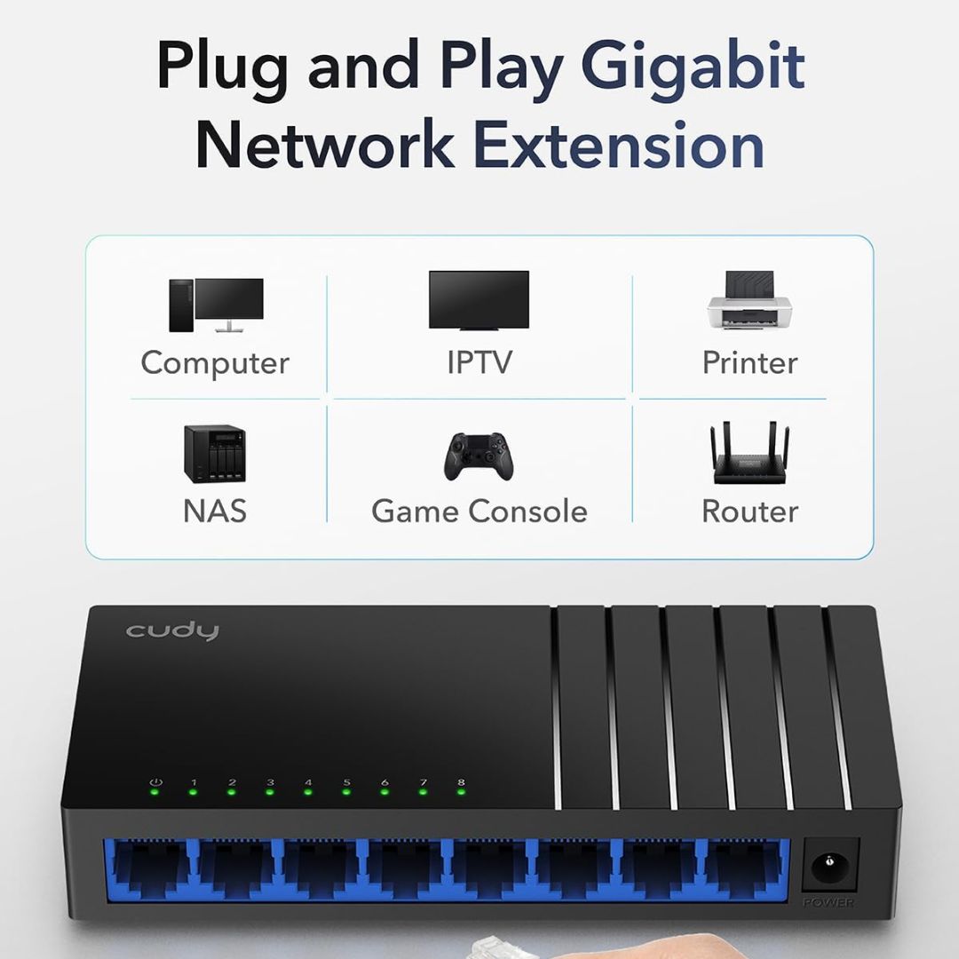 Cudy GS108D 8-Port Gigabit Ethernet Switch | Up to 1000 Mbps Speed| Plug & Play | Compact Desktop/Wall-Mount Design | Up to 85% Power Saving - Image 4