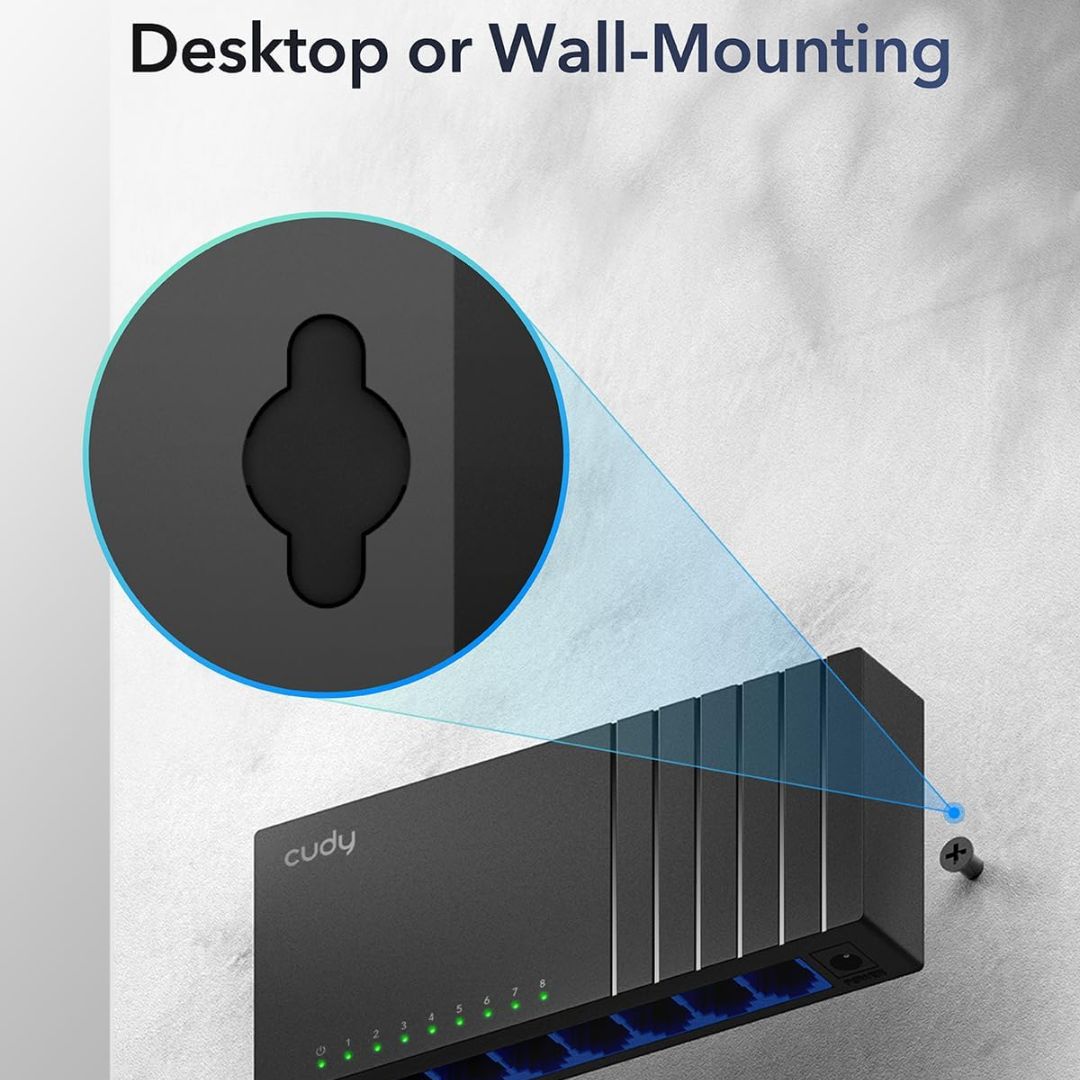 Cudy GS108D 8-Port Gigabit Ethernet Switch | Up to 1000 Mbps Speed| Plug & Play | Compact Desktop/Wall-Mount Design | Up to 85% Power Saving - Image 5
