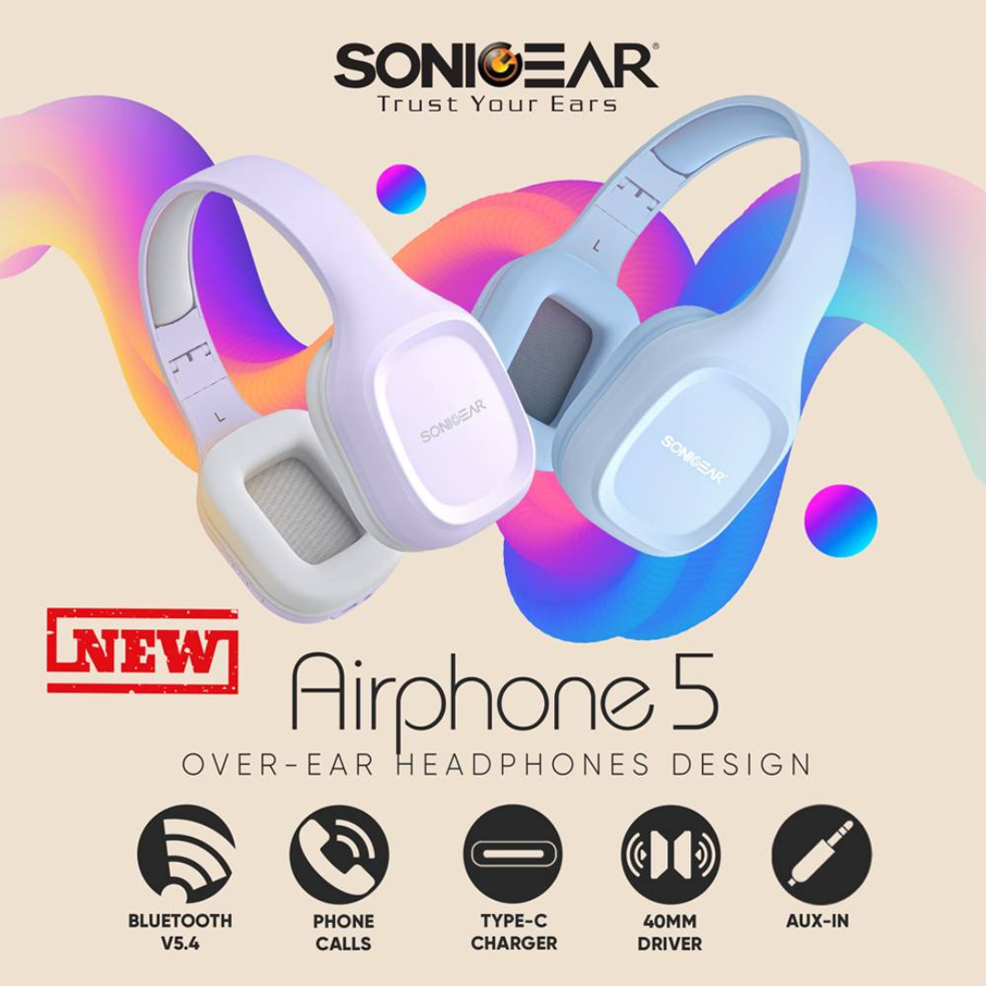 SonicGear Airphone 5 Wireless Headphone | 40mm Drivers with Strong Bass & High Clarity Audio | Bluetooth 5.4 Connectivity | Over-Ear Design with Soft Earcups | On-Ear Controls for Music & Calls | Compatible with Smartphones, Tablets & All Devices - Image 2