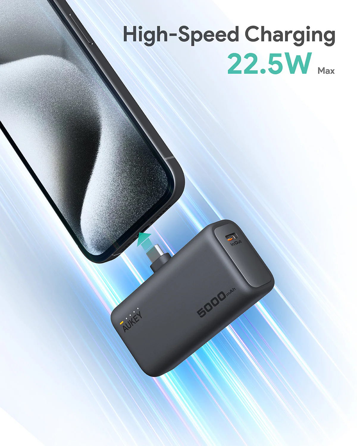 AUKEY PB-Y59 Spark Mini Portable Power Bank | 5000mAh Capacity | 22.5W Fast Charging | Built-in USB-C Port & Connector | Built-in Kickstand | Safe & Reliable - Image 3
