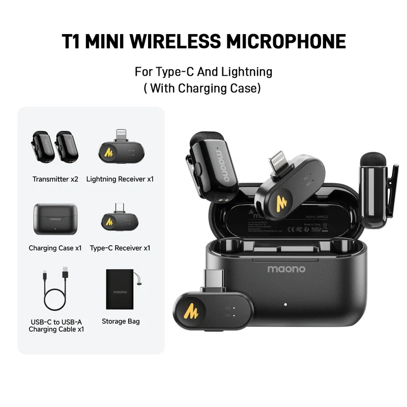 Maono Wave T1 Mini Wireless Microphone | 48 kHz / 16-bit Audio | Up to 328 ft Transmission Range | 4-Level AI Noise Cancellation | 6-Hour TX Battery Life | Up to 32 dB Gain Adjustment | 85 dB Signal-to-Noise Ratio - Image 6