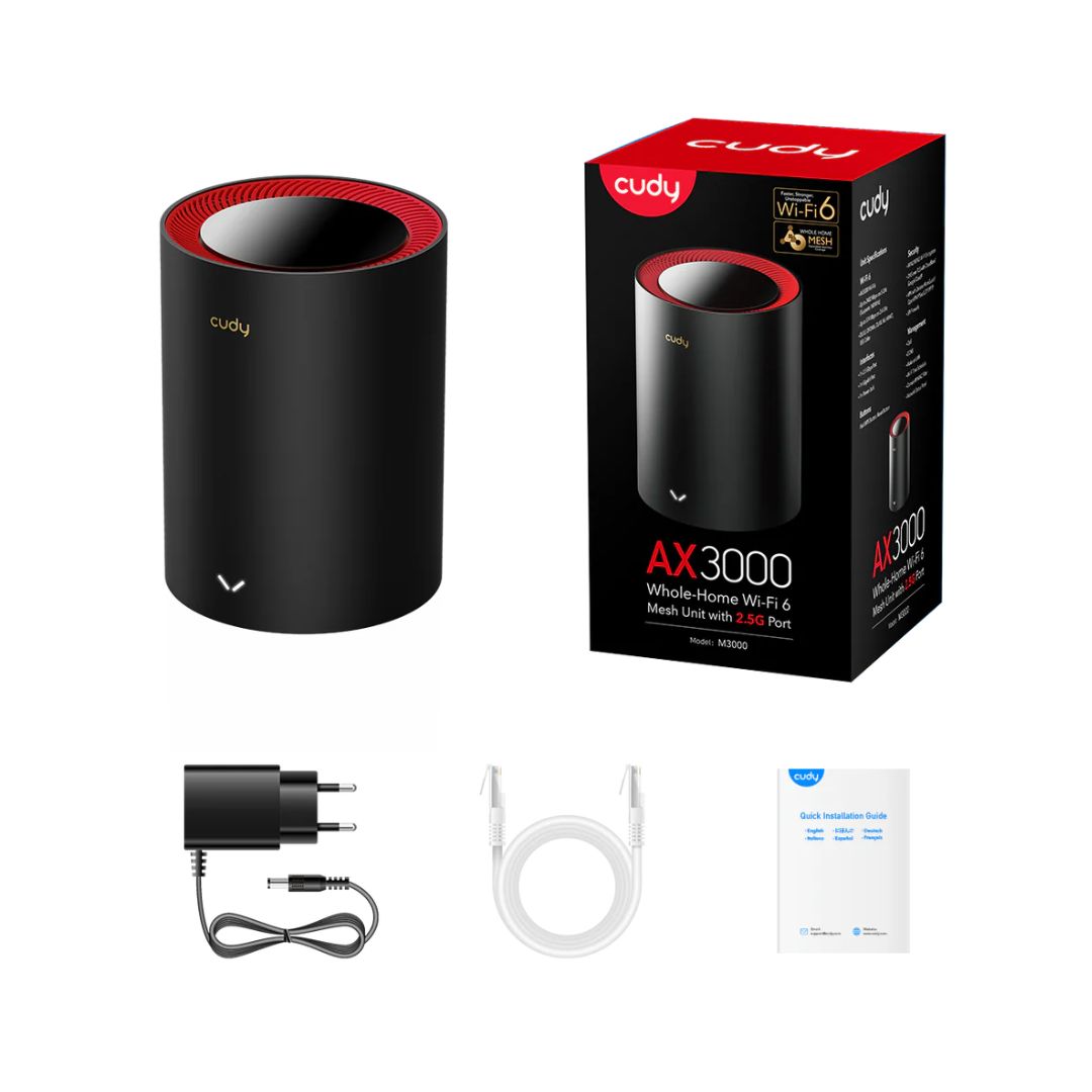 Cudy M3000 AX3000 Wi-Fi 6 Mesh System | 5GHz 2402 Mbps, 2.4GHz 574 Mbps | 1.3 GHz Dual-Core CPU | 256MB RAM & 128MB ROM | 5 Internal Antennas | Up to 200m Range | Supports 256 Devices | MU-MIMO, DDNS, WireGuard & OpenVPN - Image 4