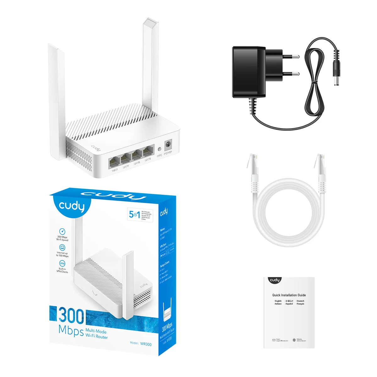 Cudy WR300 N300 Multi-Mode Wi-Fi Router | 300 Mbps (2.4 GHz) Speed | 2× Fixed Antennas | Access Point, Repeater & WISP Mode | WPS & Reset Buttons - Image 5
