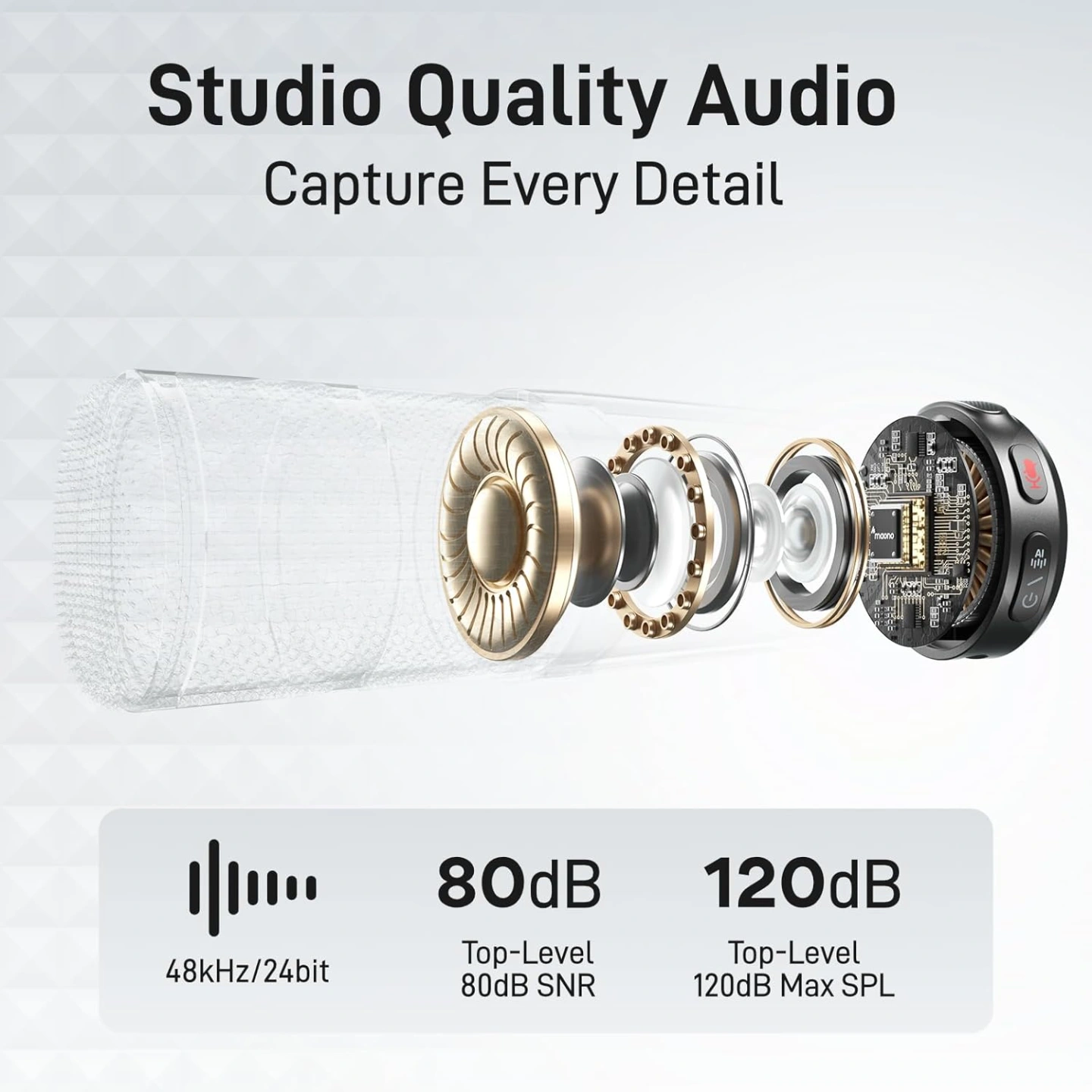 MAONO Wave T5 Wireless Microphone | 48 kHz / 24-bit Audio Quality | 120 dB Max SPL | 80 dB SNR | Up to 300 m Transmission Range | USB-C & Lightning Compatible | 3 Modes 14 Levels Noise Cancellation - Image 5