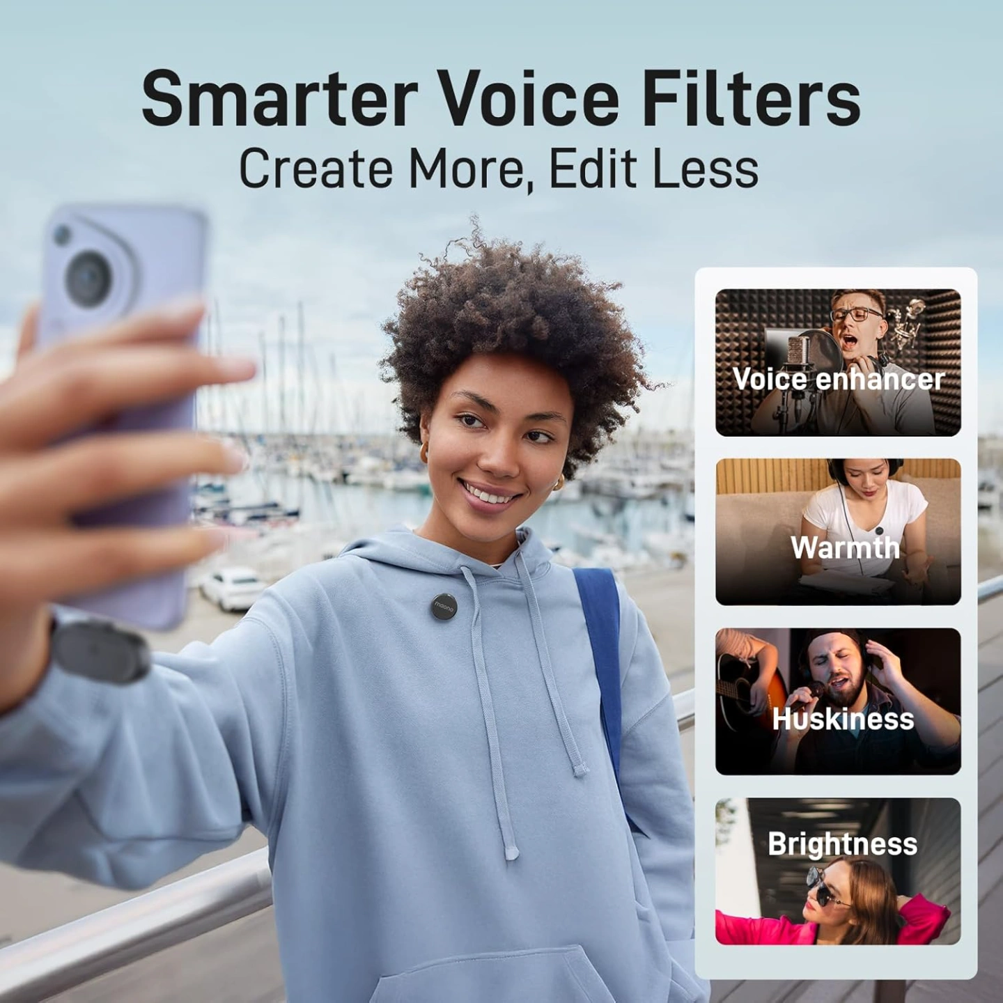 MAONO Wave T5 Wireless Microphone | 48 kHz / 24-bit Audio Quality | 120 dB Max SPL | 80 dB SNR | Up to 300 m Transmission Range | USB-C & Lightning Compatible | 3 Modes 14 Levels Noise Cancellation - Image 2