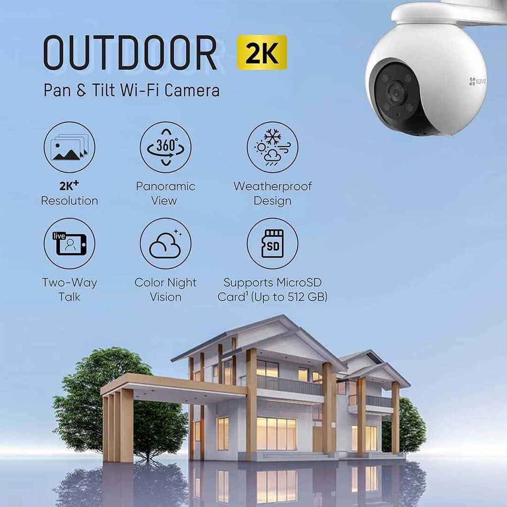 EZVIZ H8 Pro (CS-H8) | 3MP 2K Resolution | Color Night Vision | 360° Panoramic Coverage | AI-Powered Human/Vehicle Detection & Auto-Tracking | Active Defense (Siren & Light) & Two-Way Talk | Weatherproof Design - Image 4