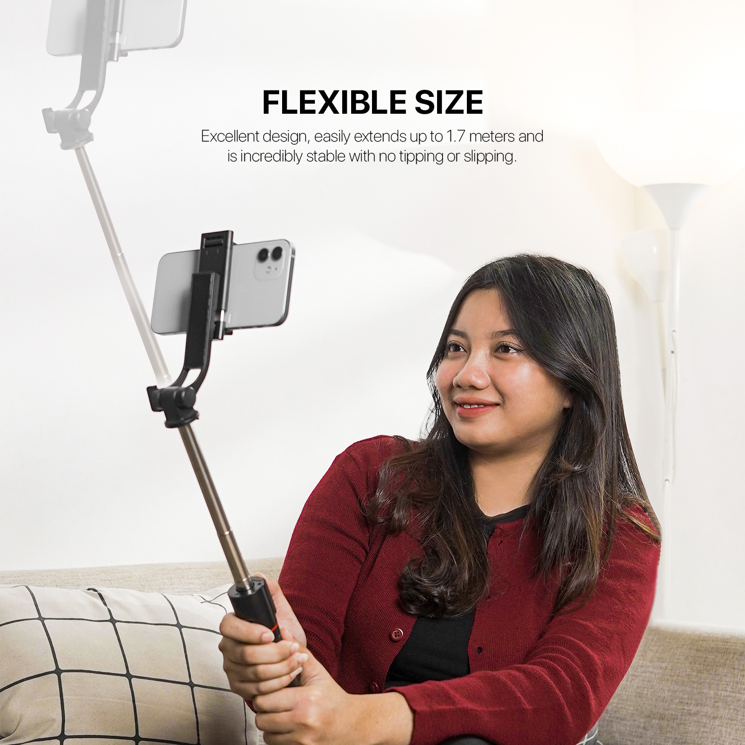 Fantech SS170 Bluetooth Selfie Stick | Bluetooth 5.0 | Up to 170 cm Extendable Height | Bluetooth Remote (Up to 10m Range) | Aluminum & ABS Build | Compatible with 60–88 mm Smartphones - Image 3
