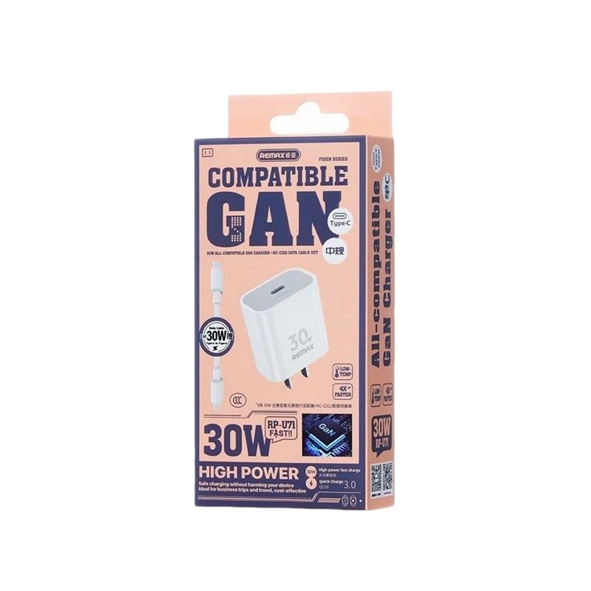 Remax RP-U71 Figen Series 30W GaN Charger with Cable Set | 30W GaN Fast Charger | Includes USB-C to USB-C Power Cable | PC & ABS Material | Quick & Safe Charging - Image 2
