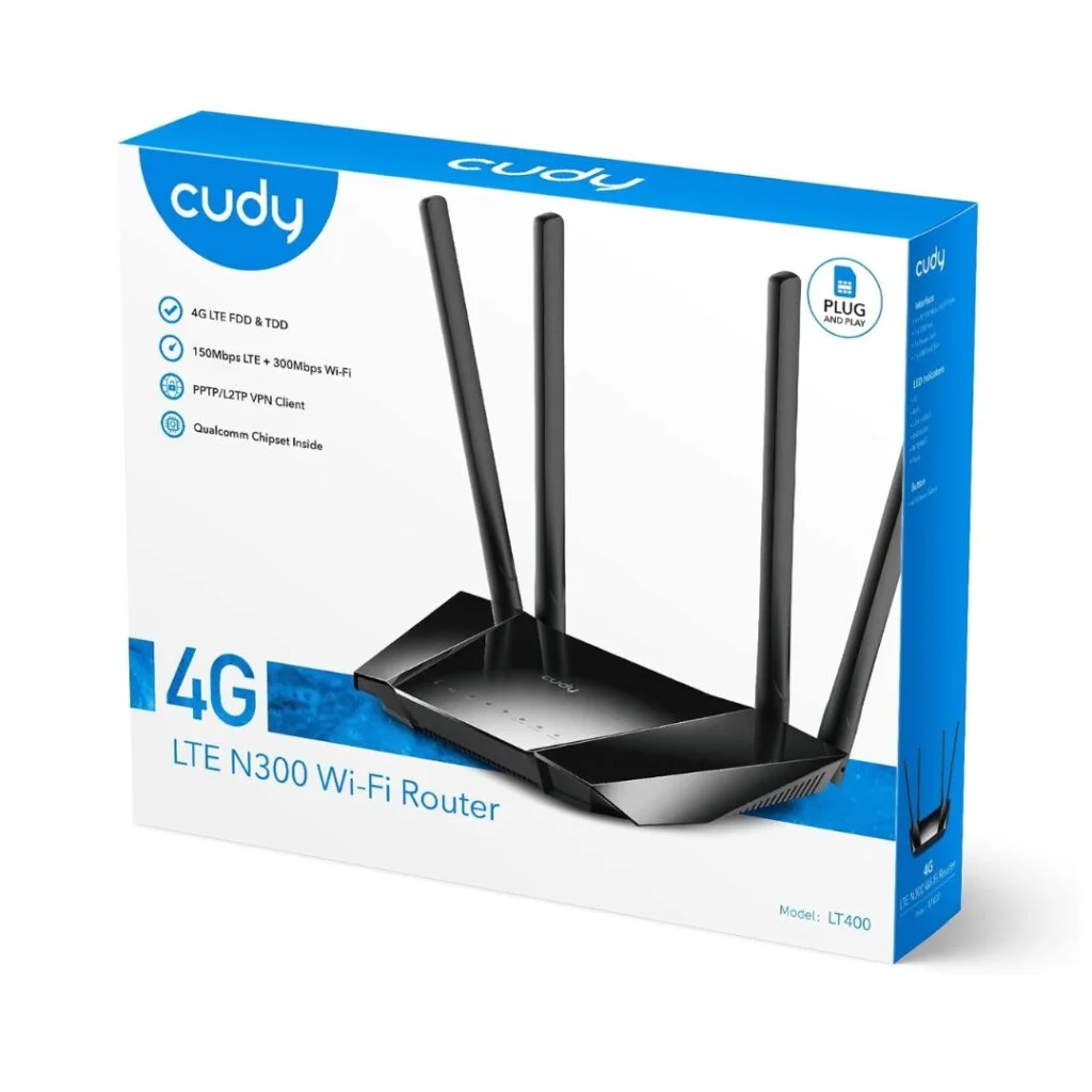 Cudy LT400 N300 4G LTE Router | SIM Card Slot | DDNS & PPTP/L2TP VPN | Connects up to 32 Devices | 150 Mbps 4G LTE Download | N300 Wi-Fi 2.4 GHz | 2× Fixed Cellular Antennas | Max Range 130 m (427 ft) - Image 4