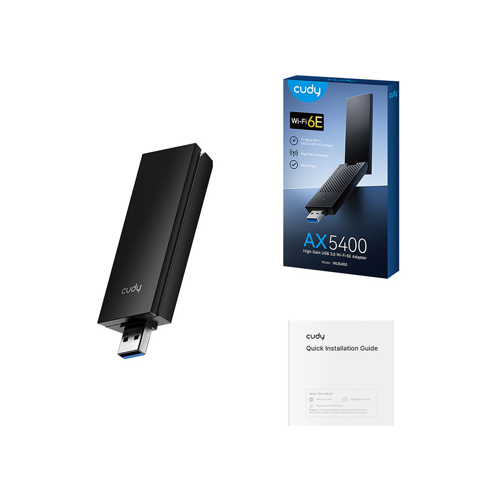 Cudy WU5400 Tri-Band WiFi 6E USB Adapter | 2402Mbps (6GHz) + 2402Mbps (5GHz) + 574Mbps (2.4GHz) Speed | 2 High-Gain Adjustable Antennas | USB 3.0 Interface | Supports Windows 10/11 (Plug & Play) | 6GHz Band for Zero Congestion | WPA3 Security - Image 5