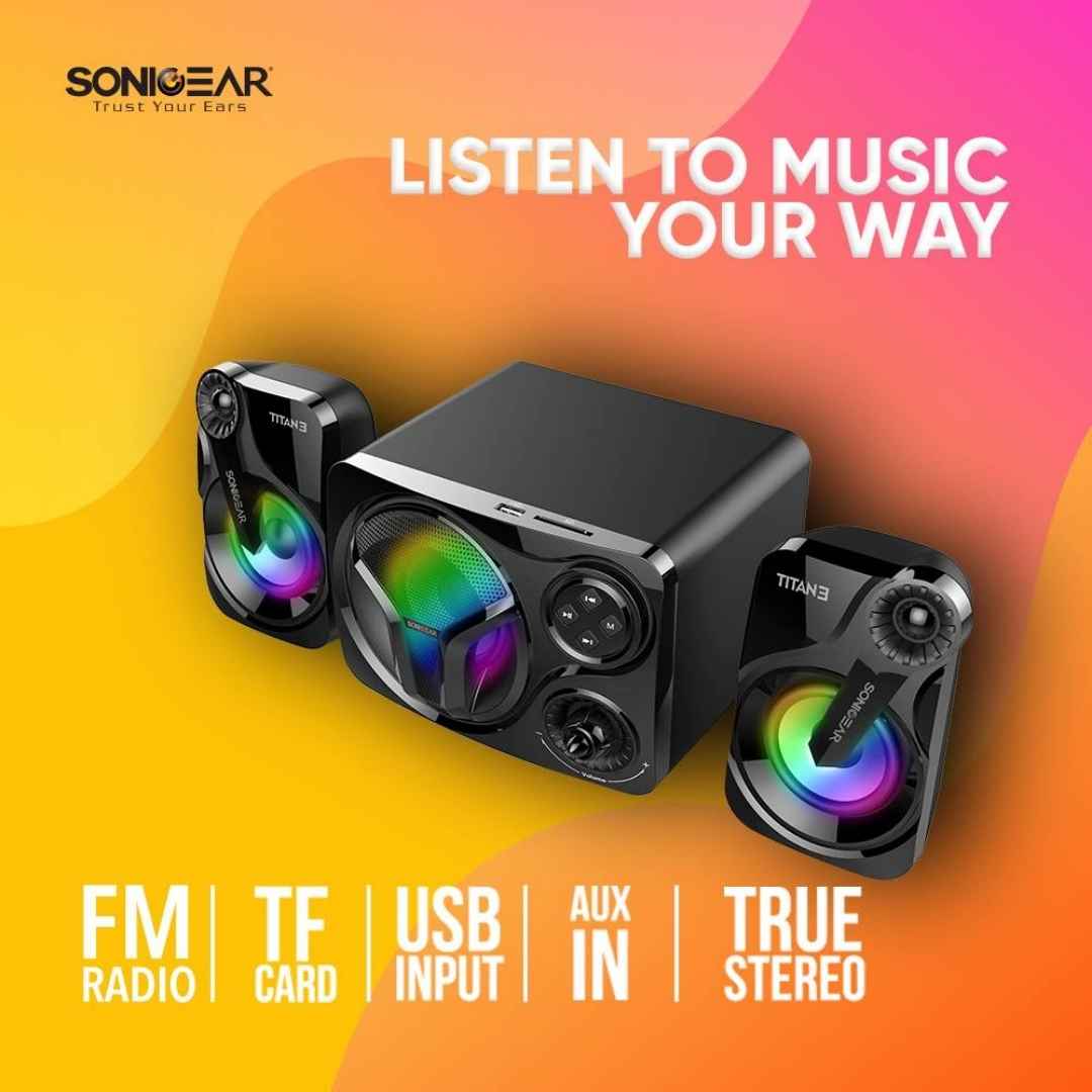 SonicGear Titan 3 BTMI Wireless Bluetooth Speaker | 24W Max Output (12W RMS) | Dedicated 3.5" Subwoofer + Dual 2.5" Satellite Drivers | Dynamic 7-Color Pulsating LED | Bluetooth 4.2, USB Drive | Compact for PC/Laptop & Outdoor Use - Image 4