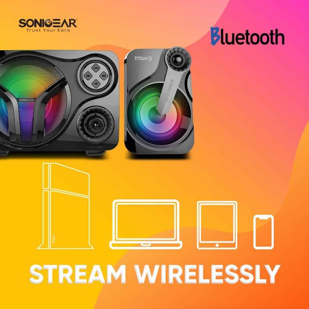 SonicGear Titan 3 BTMI Wireless Bluetooth Speaker | 24W Max Output (12W RMS) | Dedicated 3.5" Subwoofer + Dual 2.5" Satellite Drivers | Dynamic 7-Color Pulsating LED | Bluetooth 4.2, USB Drive | Compact for PC/Laptop & Outdoor Use - Image 3