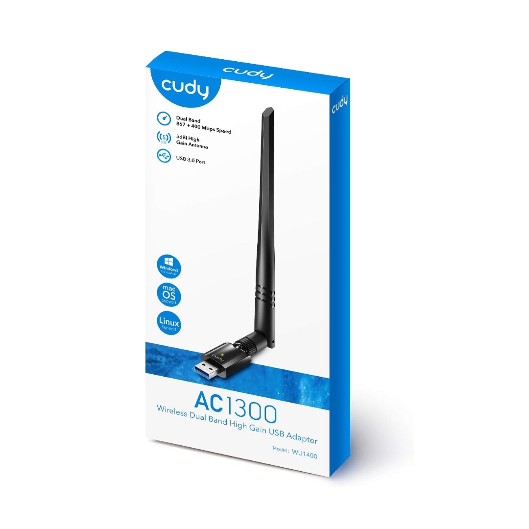 Cudy WU1400 AC1300 USB 3.0 Dual Band Wi-Fi Adapter | 5dBi High Gain Antenna | 5GHz: 867 Mbps, 2.4GHz: 400 Mbps | Compatible with Windows, macOS, Linux | Plug & Play - Image 6