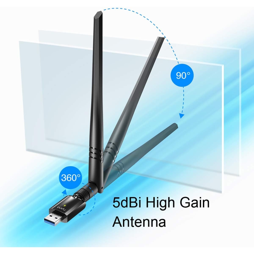 Cudy WU1400 AC1300 USB 3.0 Dual Band Wi-Fi Adapter | 5dBi High Gain Antenna | 5GHz: 867 Mbps, 2.4GHz: 400 Mbps | Compatible with Windows, macOS, Linux | Plug & Play - Image 3