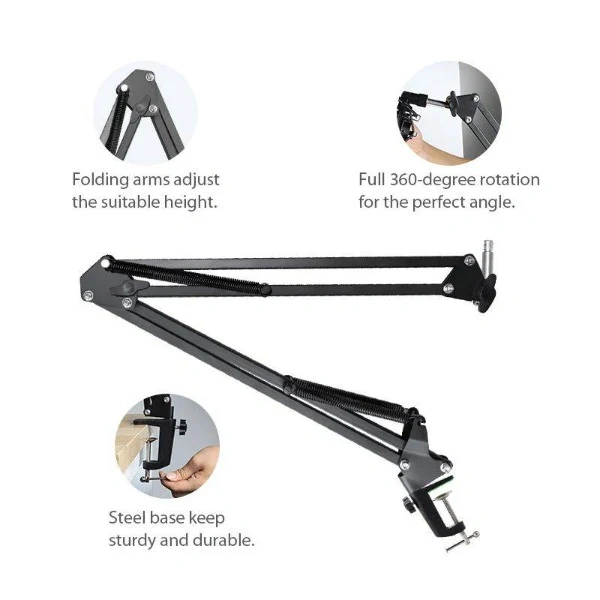 MAONO BA20 Microphone Boom Arm | Metal Construction | 360° Rotation & 120° Vertical Adjustment | Desk Clamp Mount | 750mm Vertical Reach | 3/8" & 5/8" Thread Support - Image 2