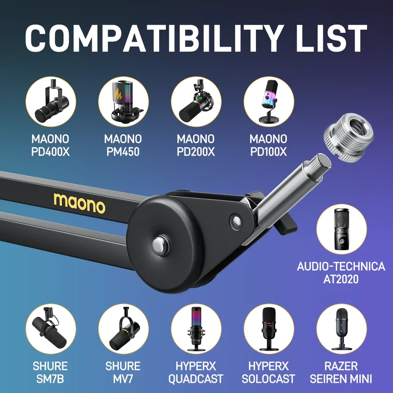 MAONO BA37 Microphone Boom Arm | Metal Build | 360° Rotation & 120° Vertical Adjustment | Integrated Cable Management | Desk Clamp Mount | 3/8" & 5/8" Thread Support - Image 6