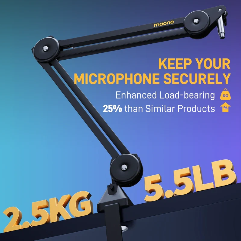 MAONO BA37 Microphone Boom Arm | Metal Build | 360° Rotation & 120° Vertical Adjustment | Integrated Cable Management | Desk Clamp Mount | 3/8" & 5/8" Thread Support - Image 5