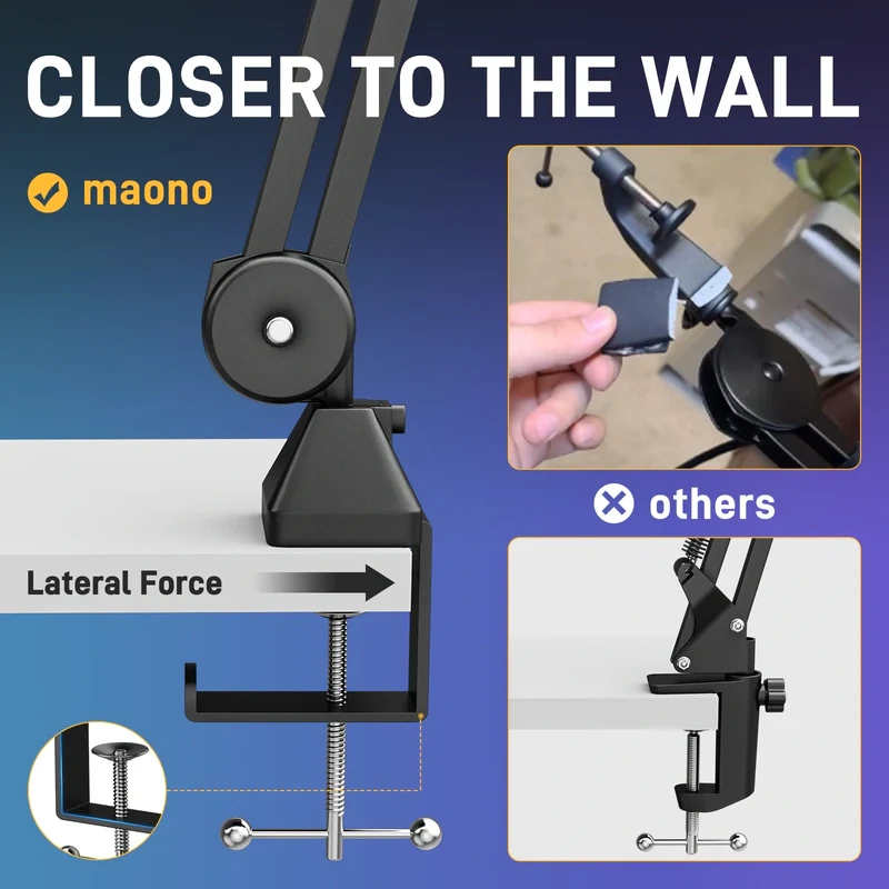 MAONO BA37 Microphone Boom Arm | Metal Build | 360° Rotation & 120° Vertical Adjustment | Integrated Cable Management | Desk Clamp Mount | 3/8" & 5/8" Thread Support - Image 3