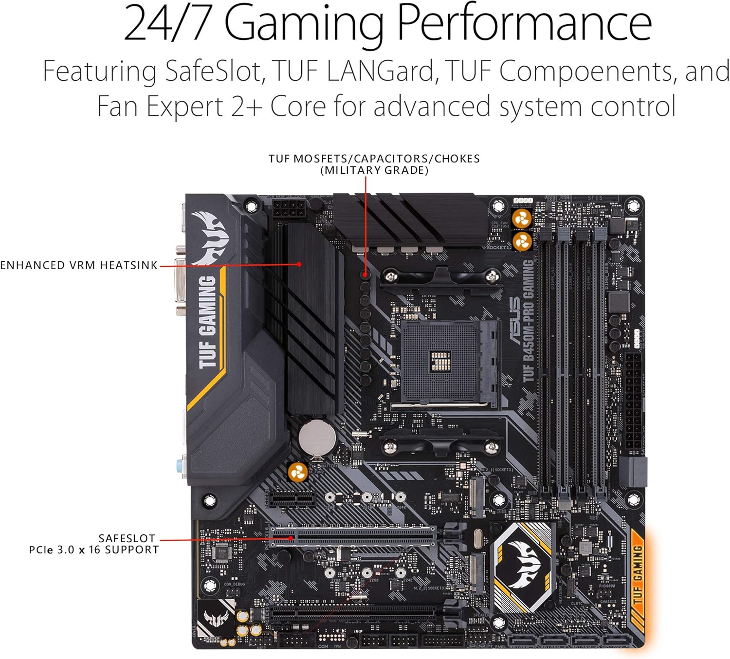 Asus TUF B450M-Pro Gaming Micro-ATX Motherboard | AMD AM4 Ryzen 3 Support | DDR4 | HDMI | Dual M.2 | USB 3.1 Gen 2 | Aura Sync RGB Lighting - Image 4